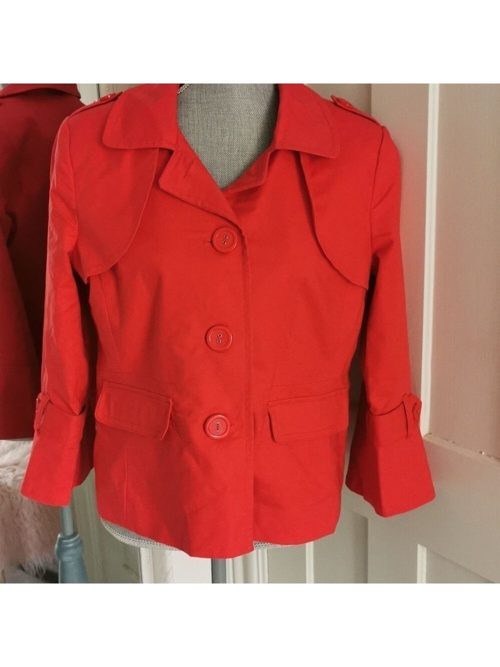 RAFAELLA Womens Orange Red Chic cotton button front blazer coat. Size L